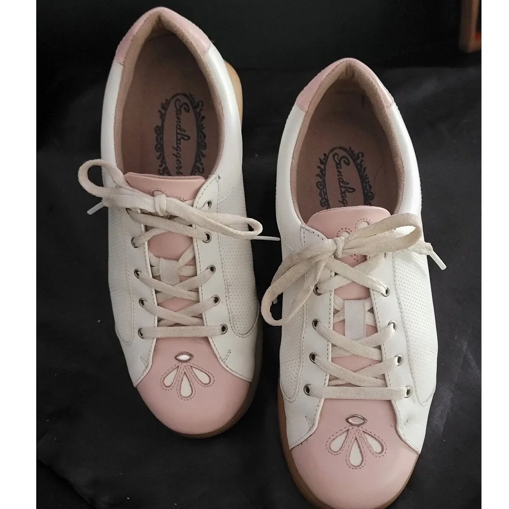 Sandbaggers Womens Golf Shoes White Pink Floral Rhinestone DEB Size 6.5